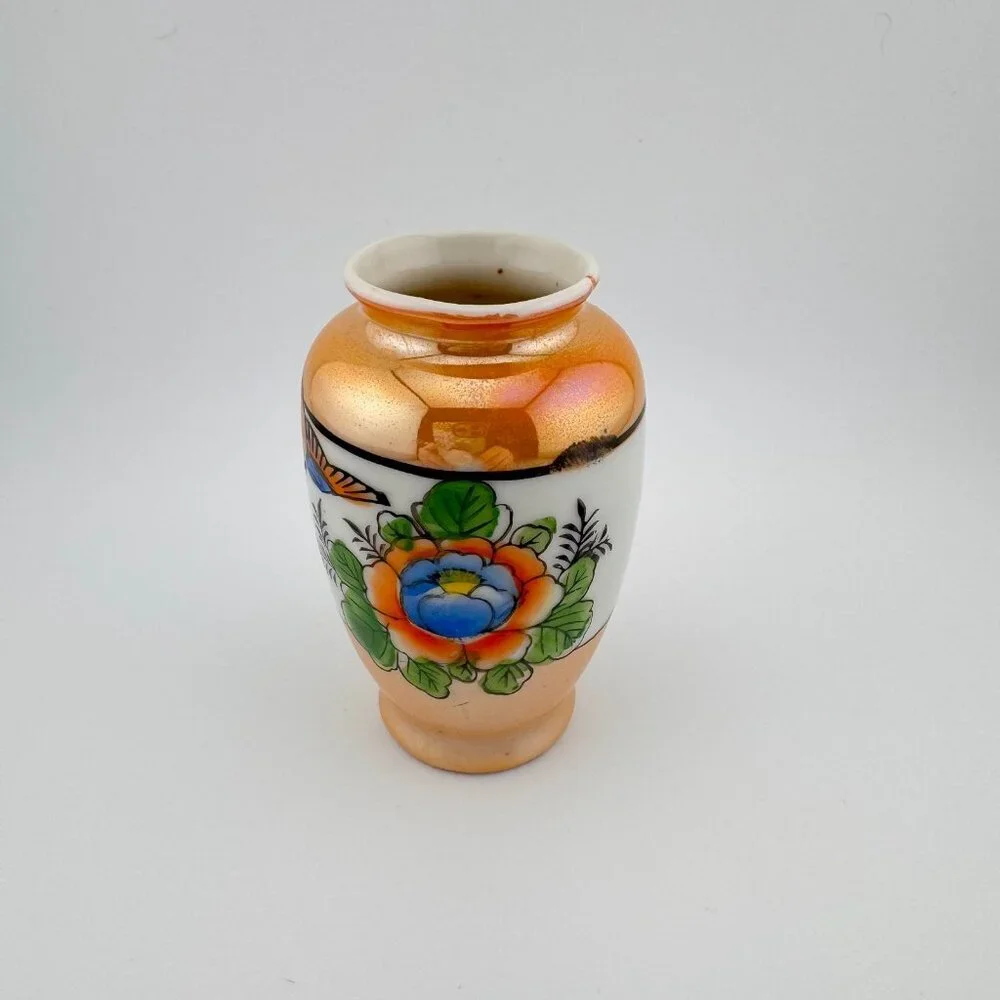 Vintage Lusterware Vase Hand Painted Made In Japan Flower Floral Design